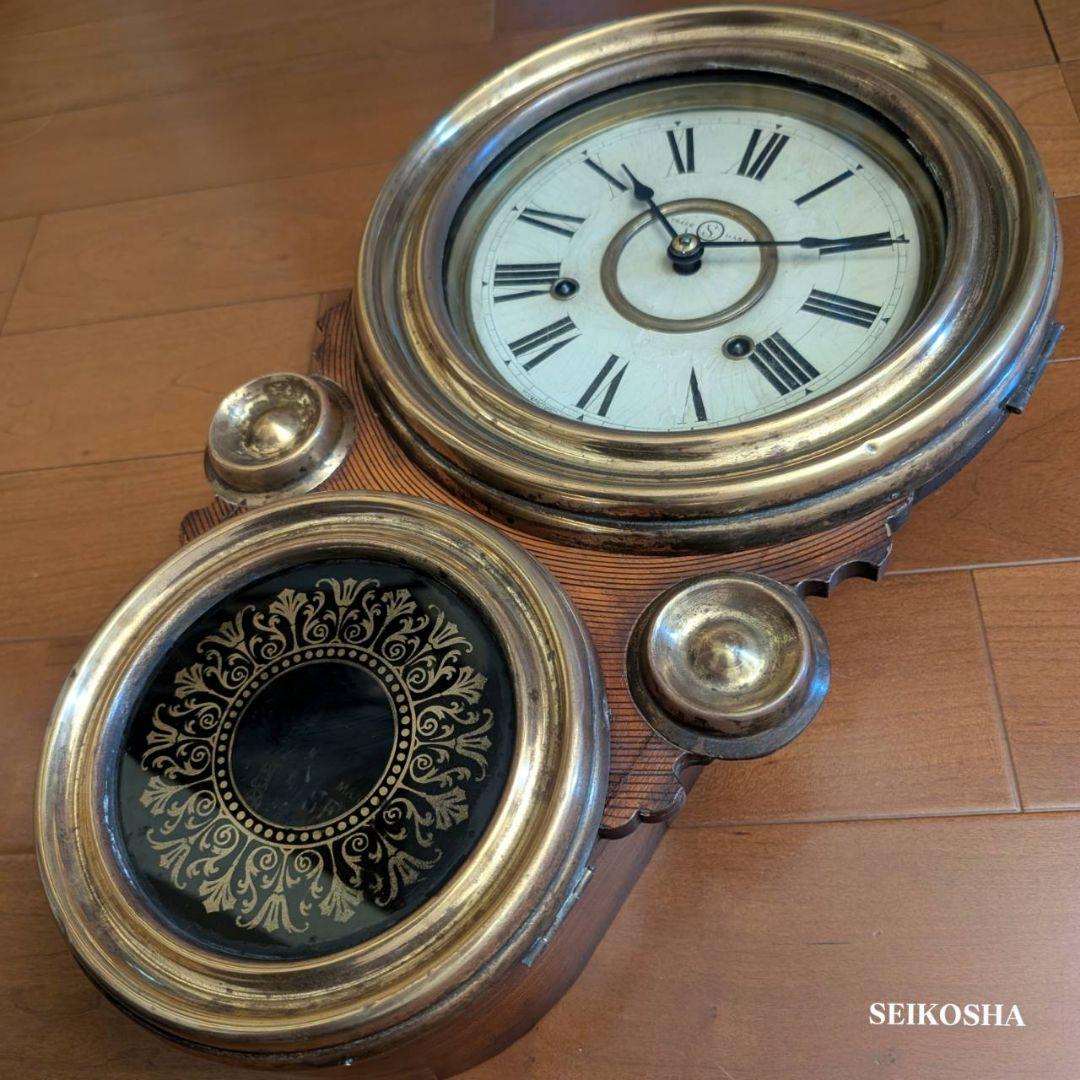 アンティーク掛時計　古時計　四つ丸掛時計　ダルマ掛時計　精工舎