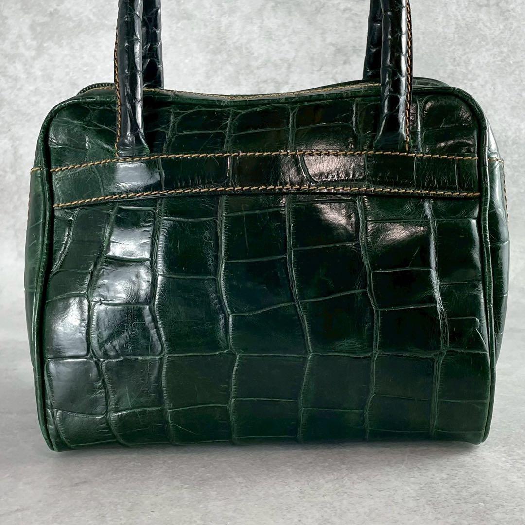 BALLY バリー ミニボストンバッグ クロコ型押し レザー グリーン