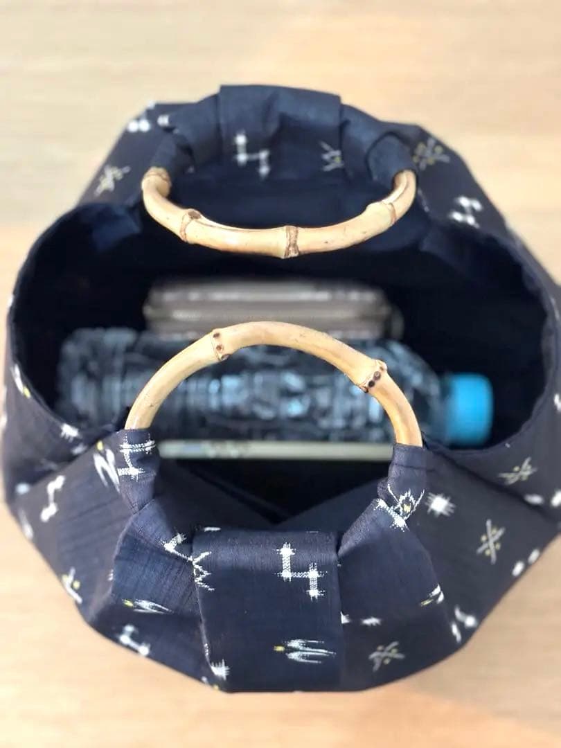 琉球柄　沖縄絣柄　琉球絣黒和装バック・着物バック　入学卒業結婚式七五三振袖