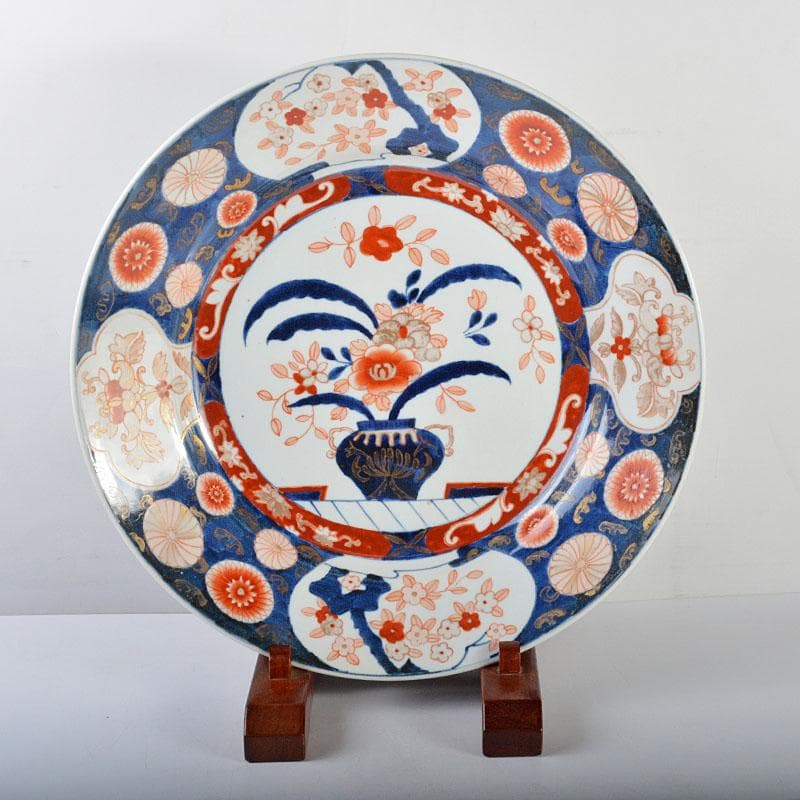 伊万里焼　古伊万里　染錦花文　飾皿　大皿　D　R4606B