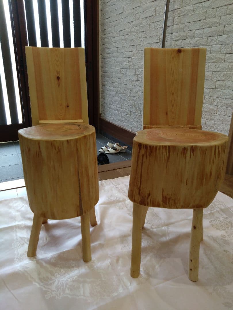 ピッツ❕木製 丸太風 椅子、インテリア台（88） 2脚セット