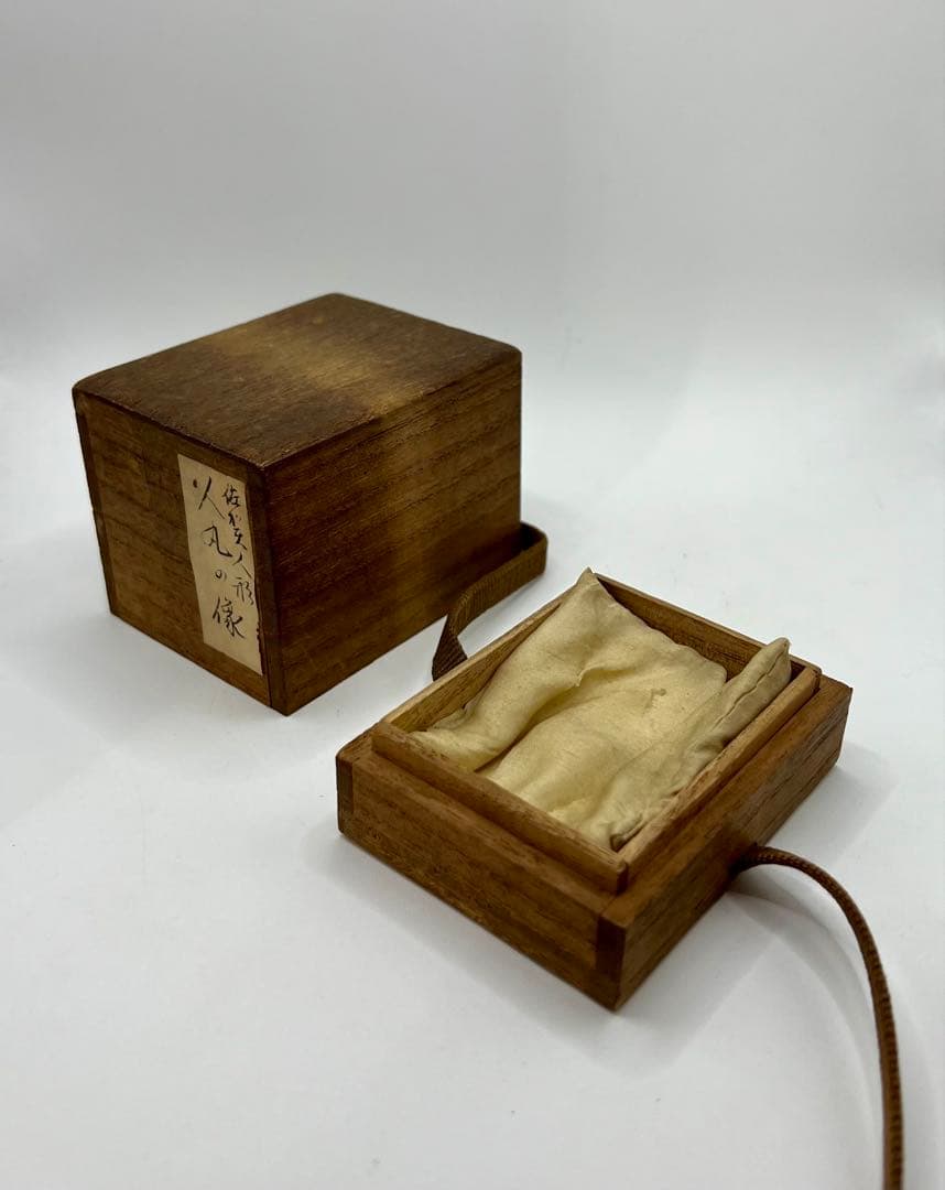 人丸の像　共箱　筆　文学　後島羽天皇　人丸像　時代物　アンティーク　古道具　仏像