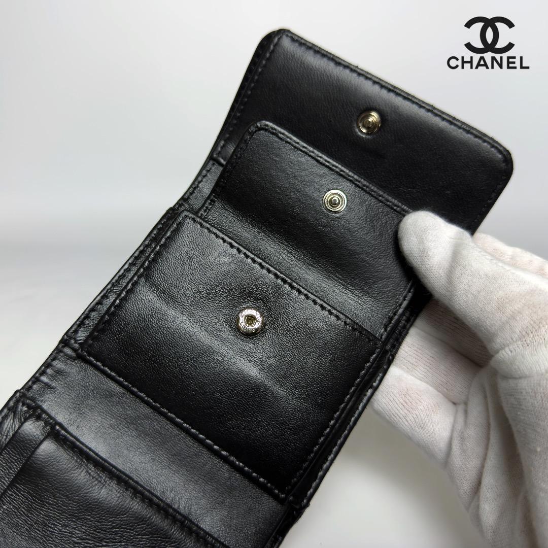 正規品　美品　CHANEL シャネル　カメリア　エンボス　Wホック　三つ折り財布