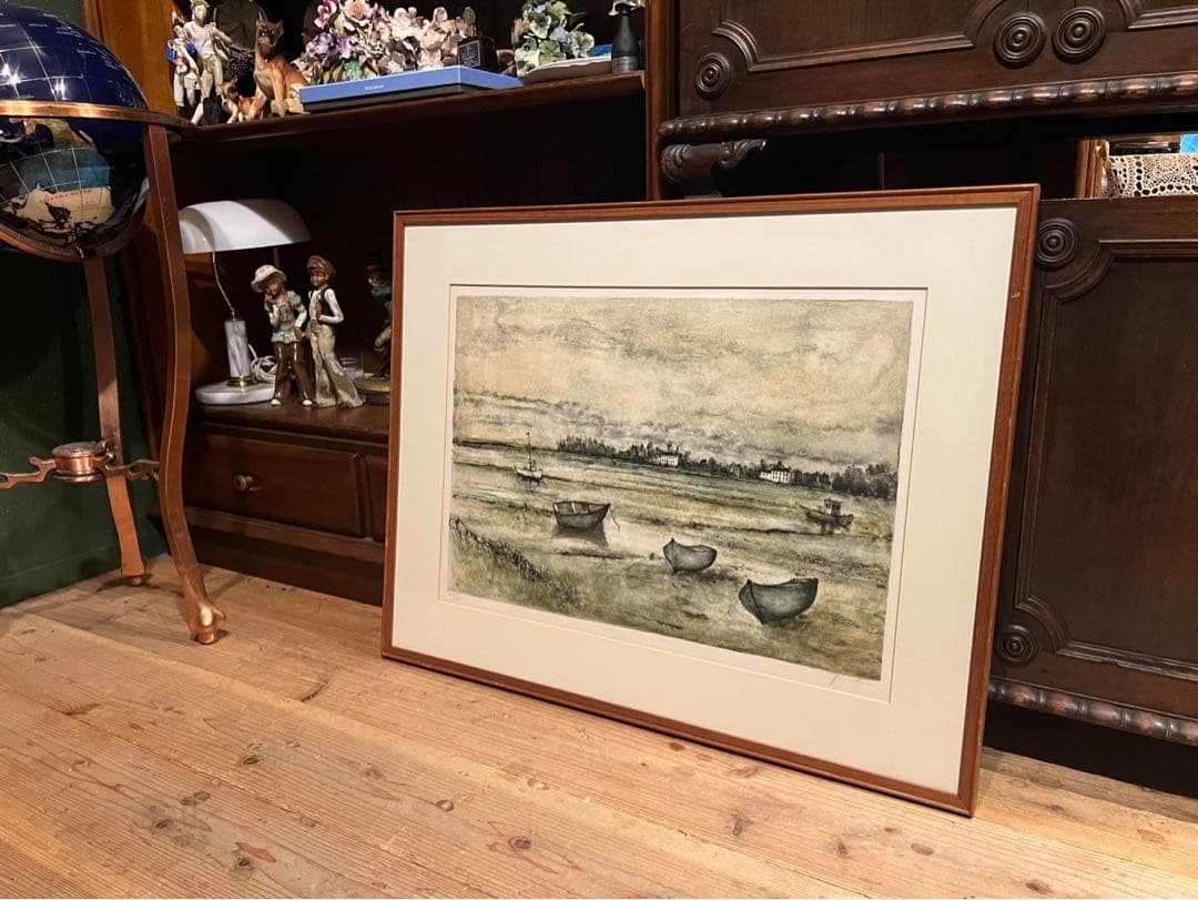 ガントナー 浜辺の小舟 額縁 アート インテリア