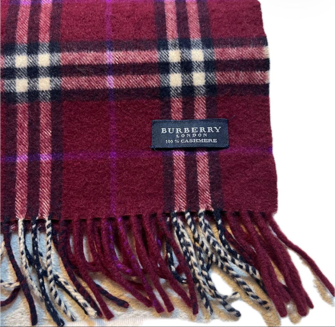 BURBERRY LONDON カシミヤマフラー 赤チェック