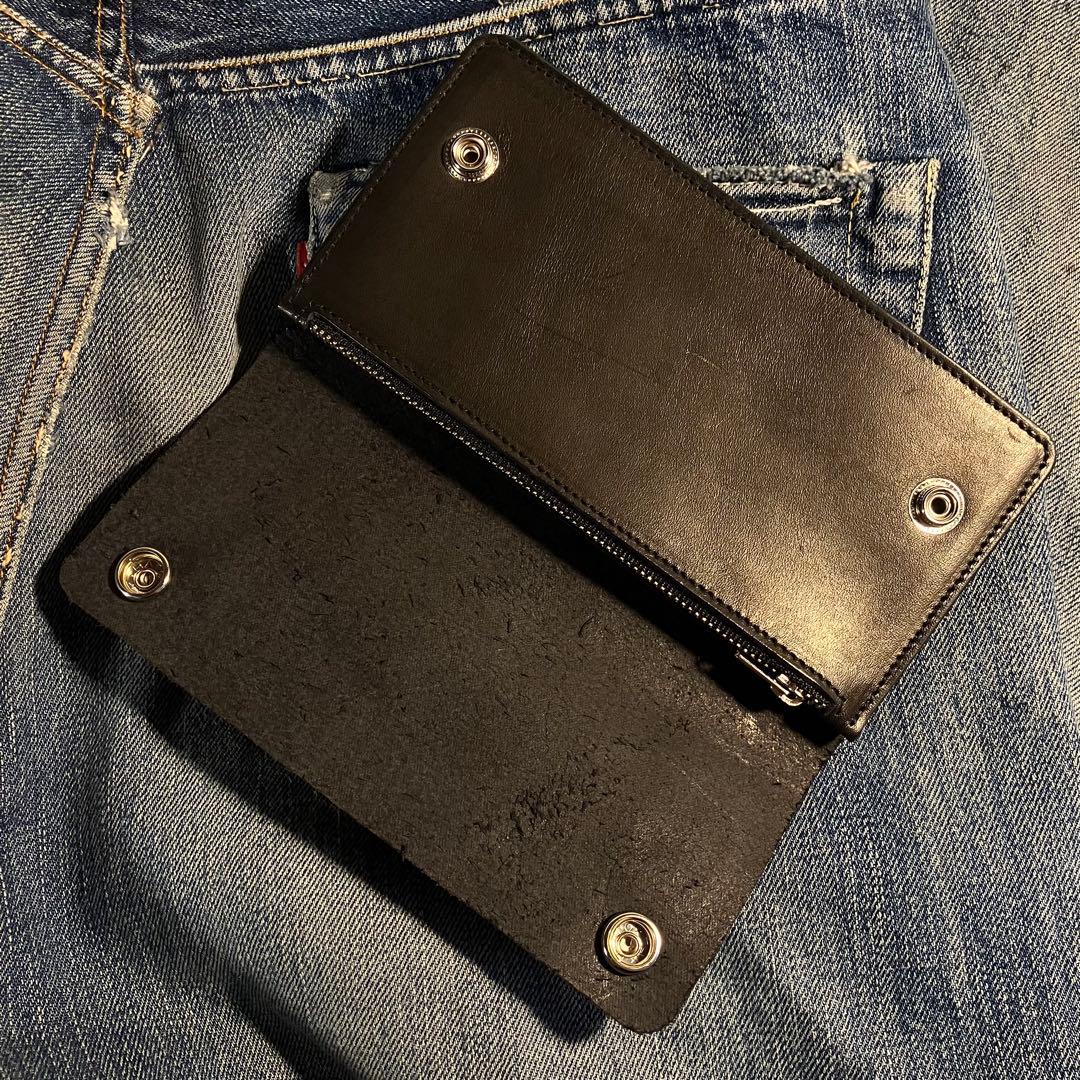 薄型ロングトラッカーウォレット 2層 シルバー 栃木レザー ハンドメイド