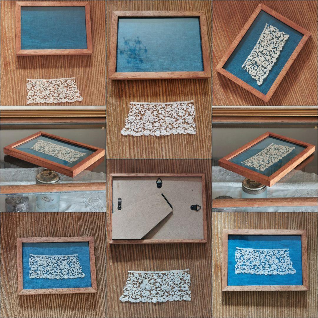 アンティークベルギー ロザリンペルレ 薔薇と小花のレース ニードル刺繍 額装品