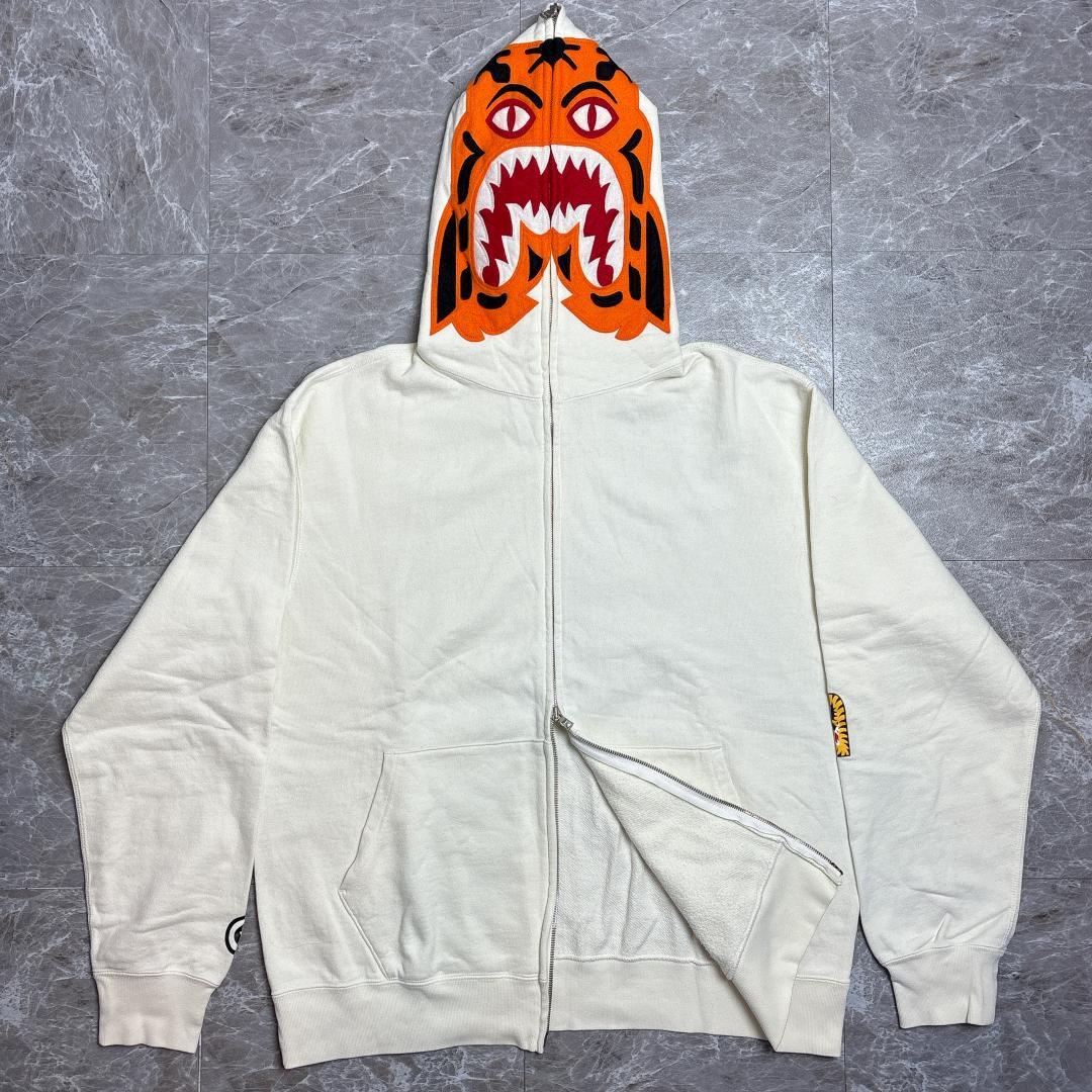 初期 bathingape タイガー フルジップパーカー ホワイト L BAPE