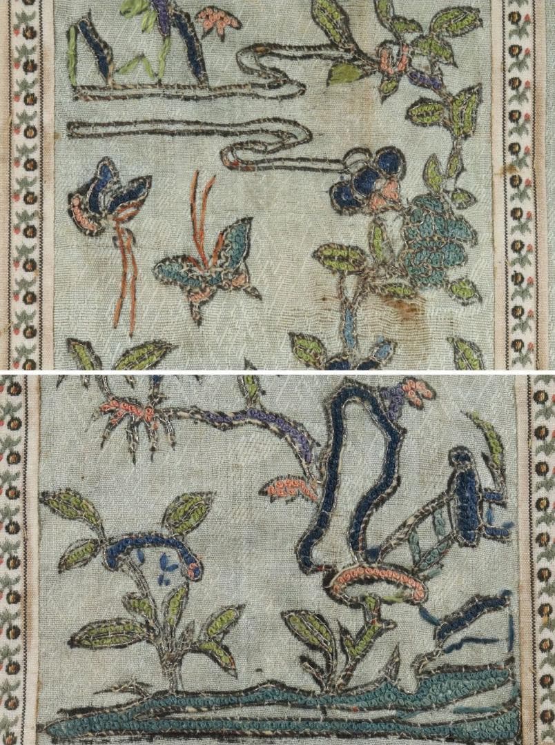 【珍】　★ 額装 亭台仕女図繍片 ★　民国時期　刺繍 仕女紋 亭台紋　民間織繍