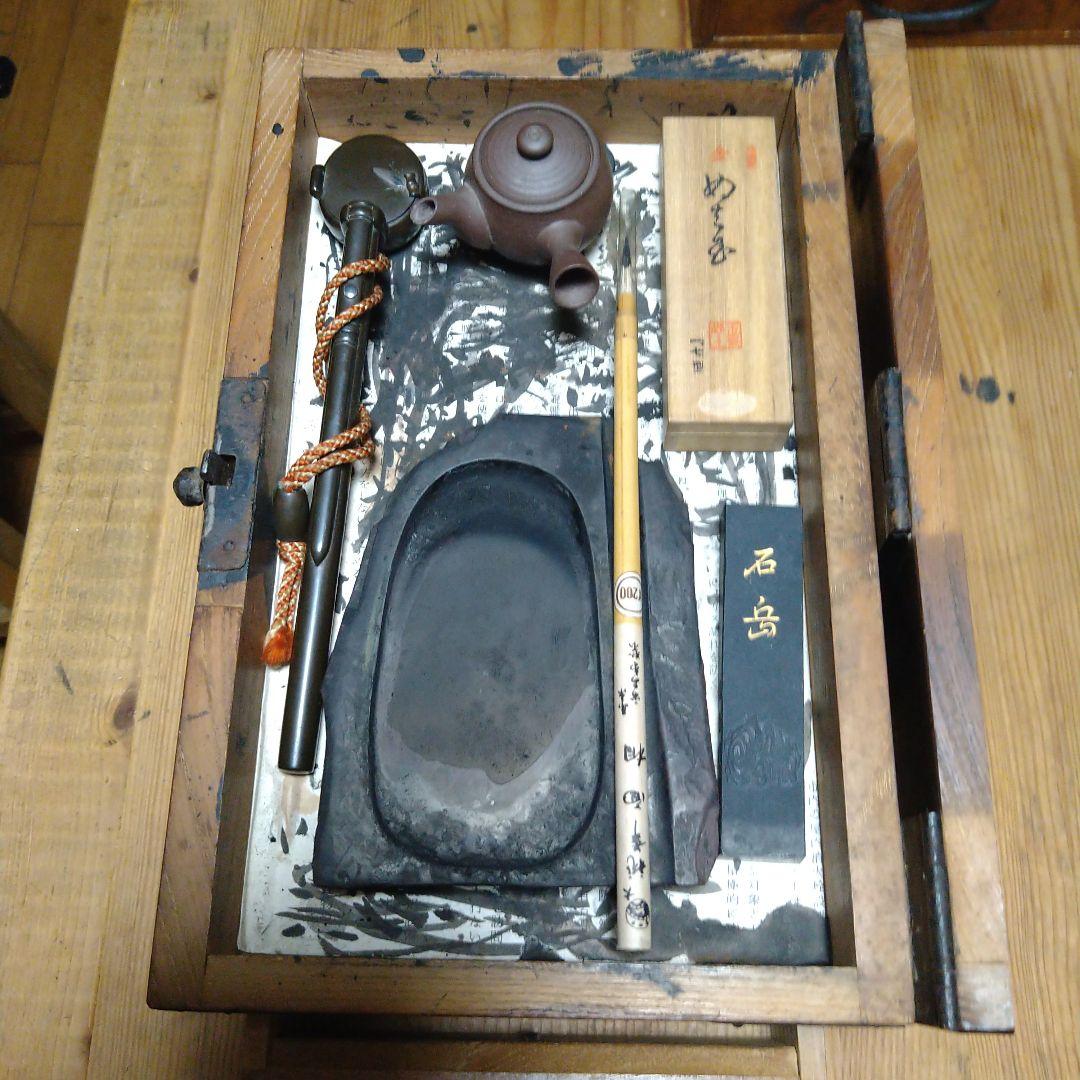 硯箱　欅　骨董