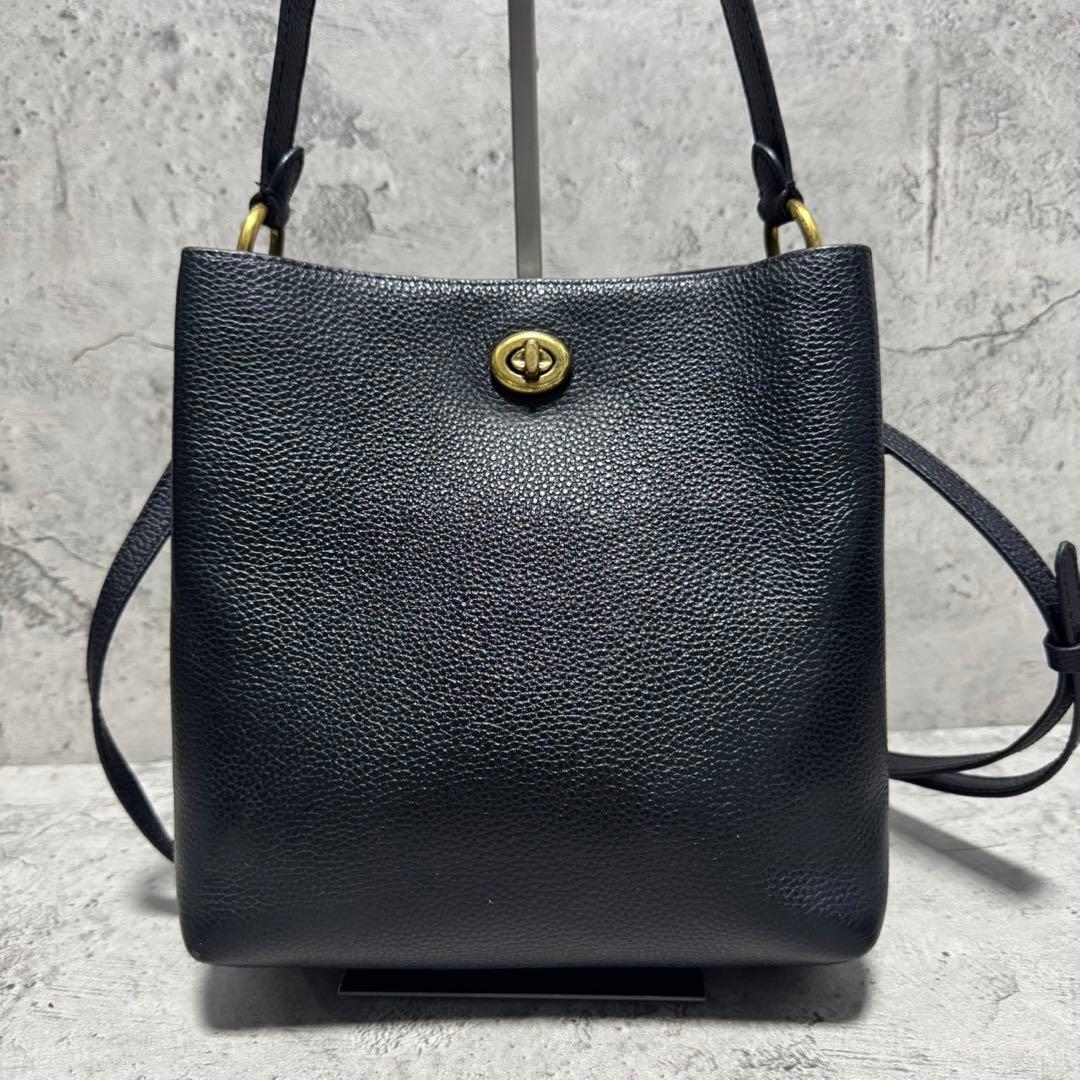良品 コーチ レザー 2way ショルダーバッグ ウィロウ ターンロック 黒