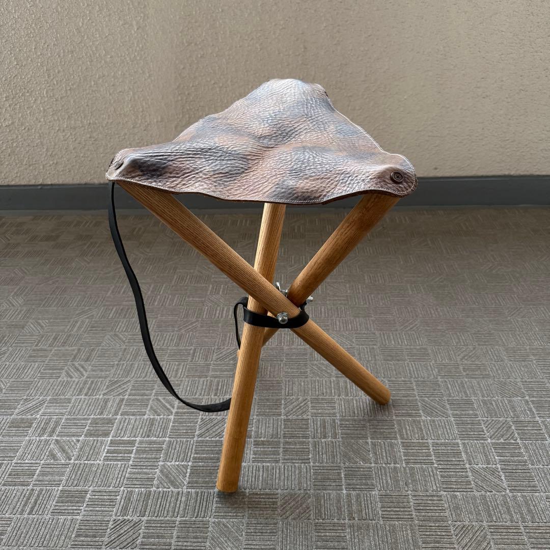 ハンティングチェア キャンプ ヴィンテージカモ 天然木 レザー