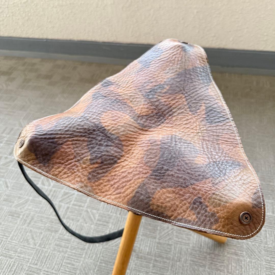 ハンティングチェア キャンプ ヴィンテージカモ 天然木 レザー