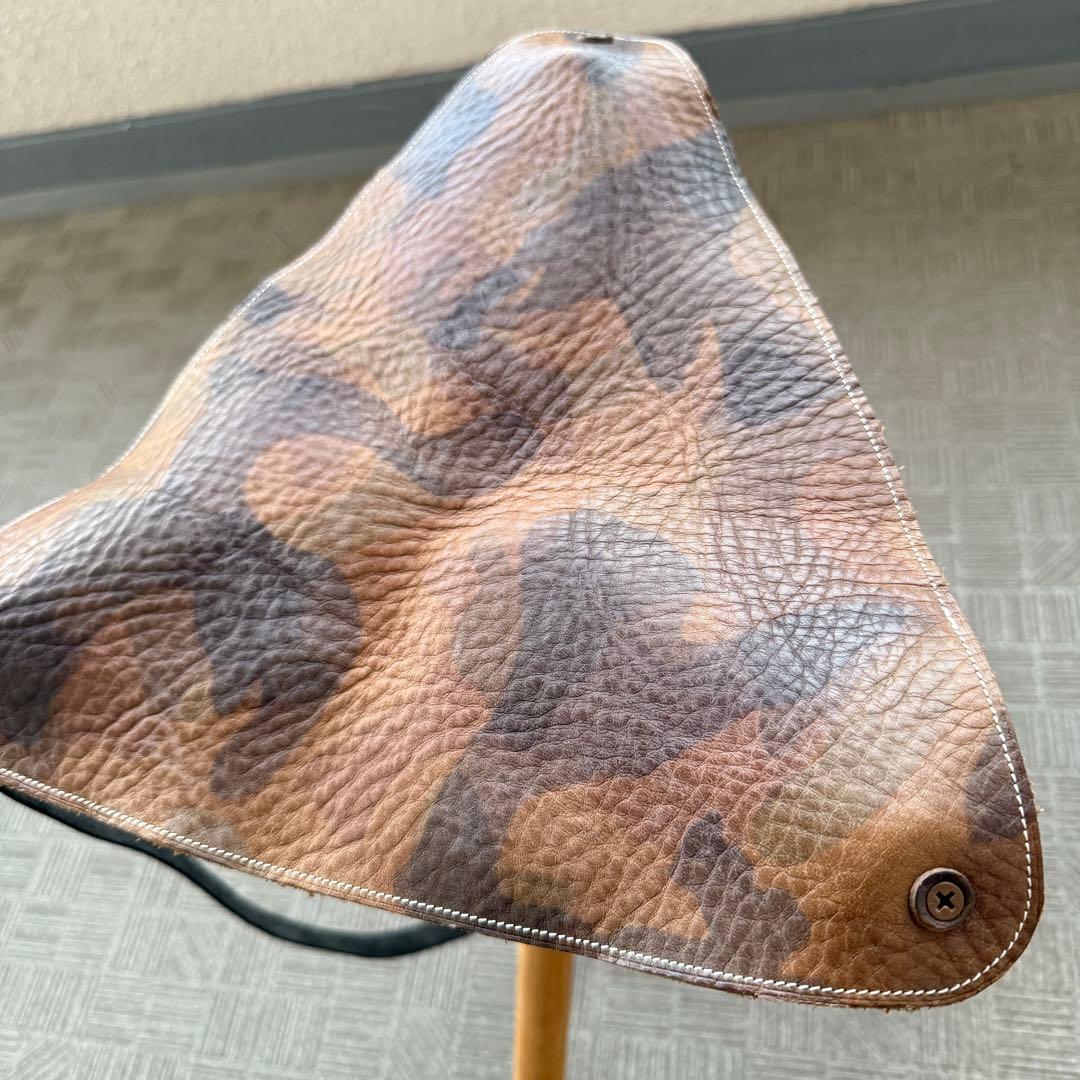 ハンティングチェア キャンプ ヴィンテージカモ 天然木 レザー