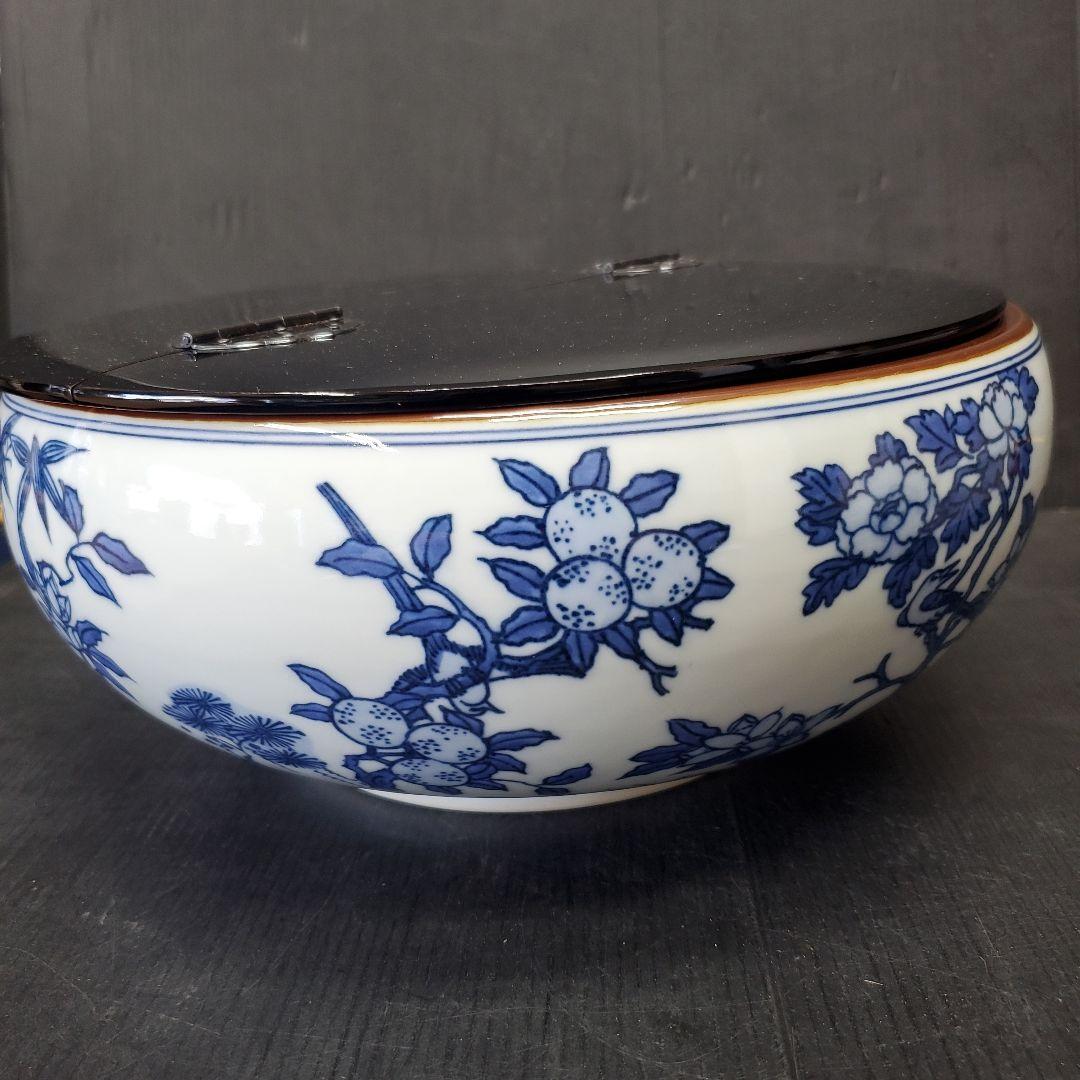 お値下げ　平安 手塚祥堂 染付 四仙花文 平水指 水指 茶道具 35