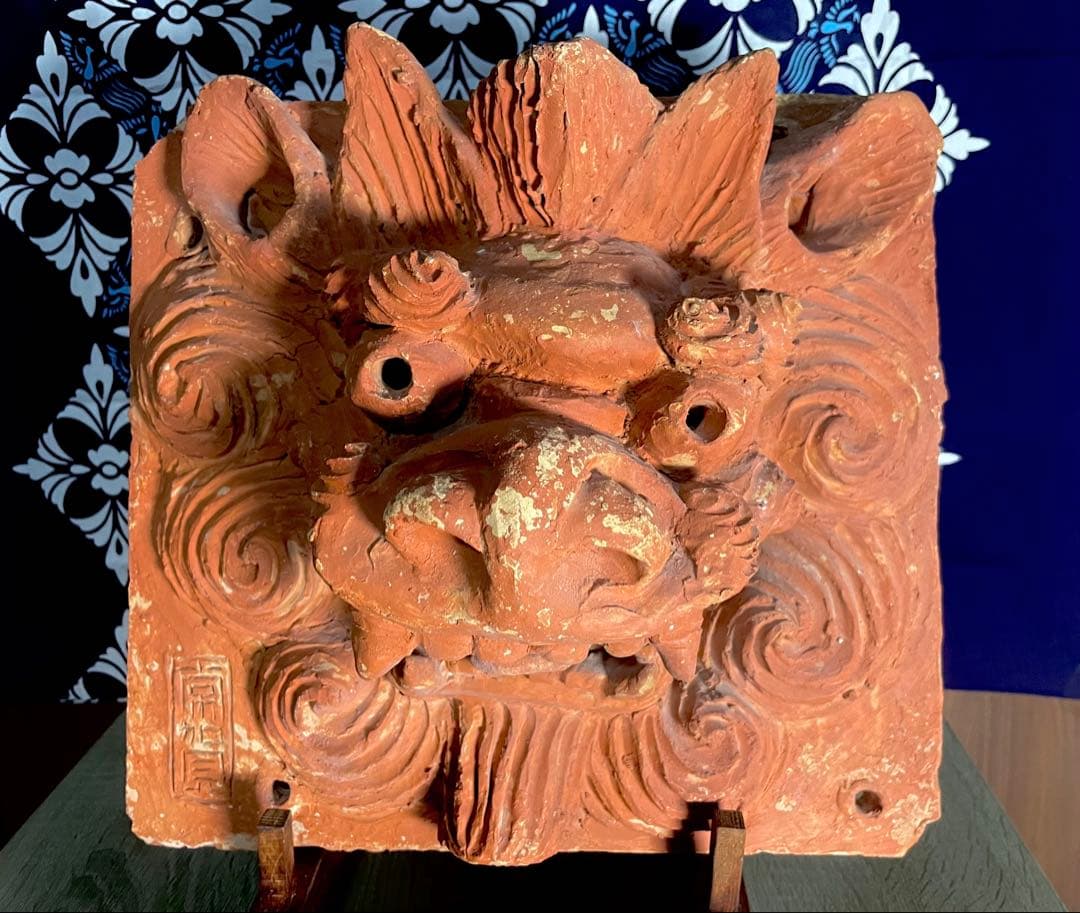 島常賀作　壺屋焼　面シーサー