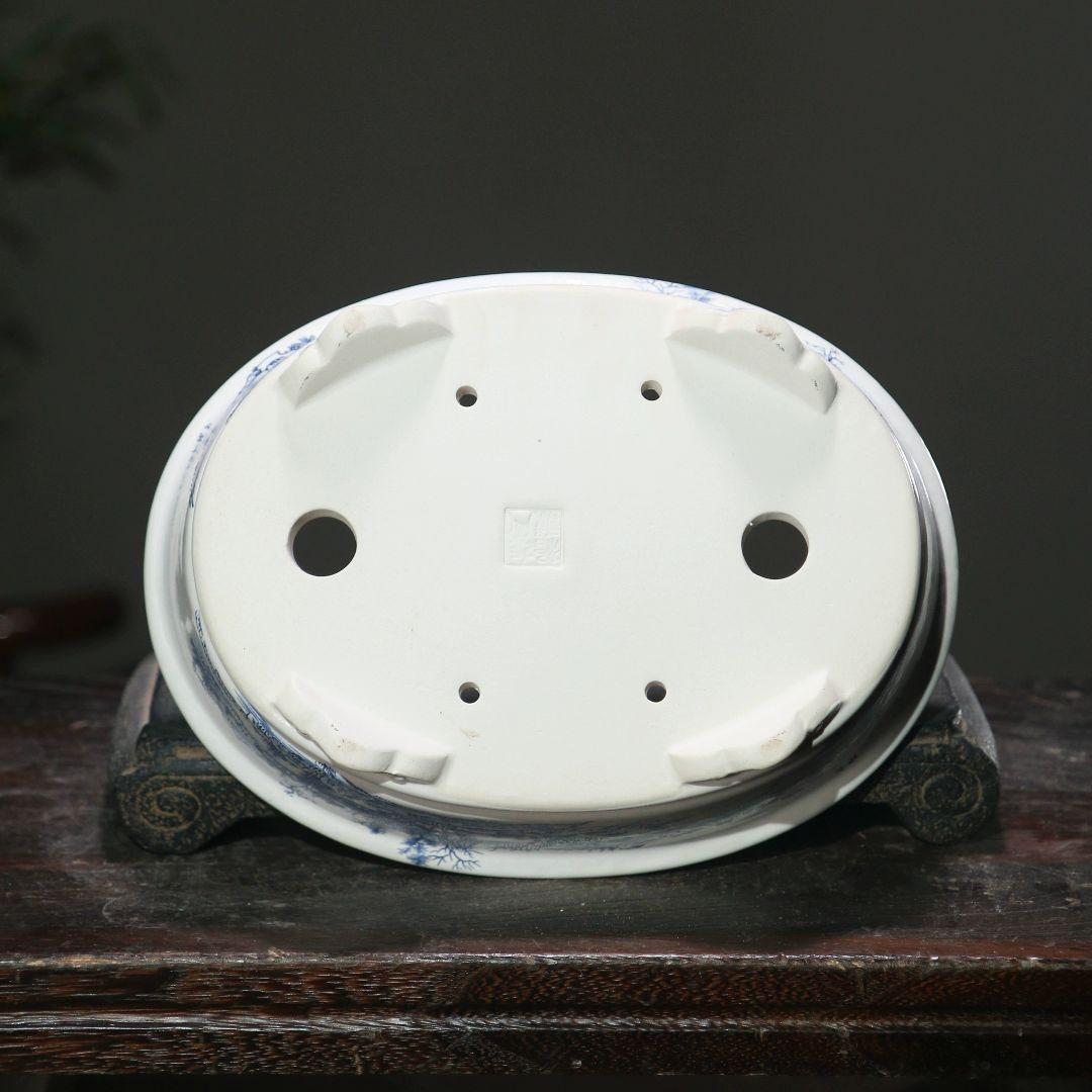 色絵山水陶磁の鉢 盆栽鉢 山野草鉢 多肉植物 植木鉢 小品大品盆栽鉢 陶器鉢置物