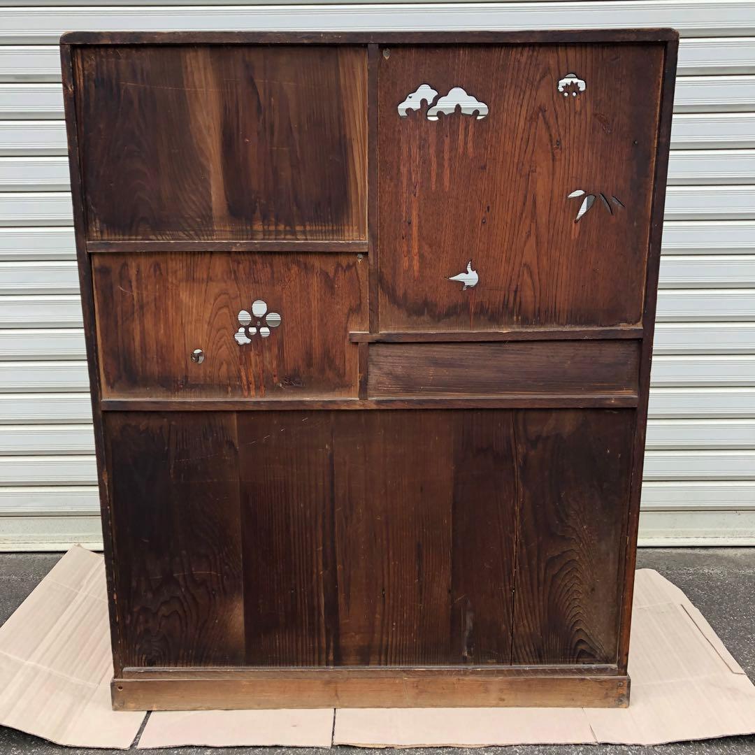 昭和レトロ 透し彫り無垢材 茶箪笥 飾り棚 サイドボード 古家具 ヴィンテージ
