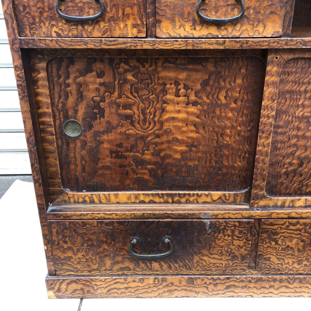 昭和レトロ 透し彫り無垢材 茶箪笥 飾り棚 サイドボード 古家具 ヴィンテージ