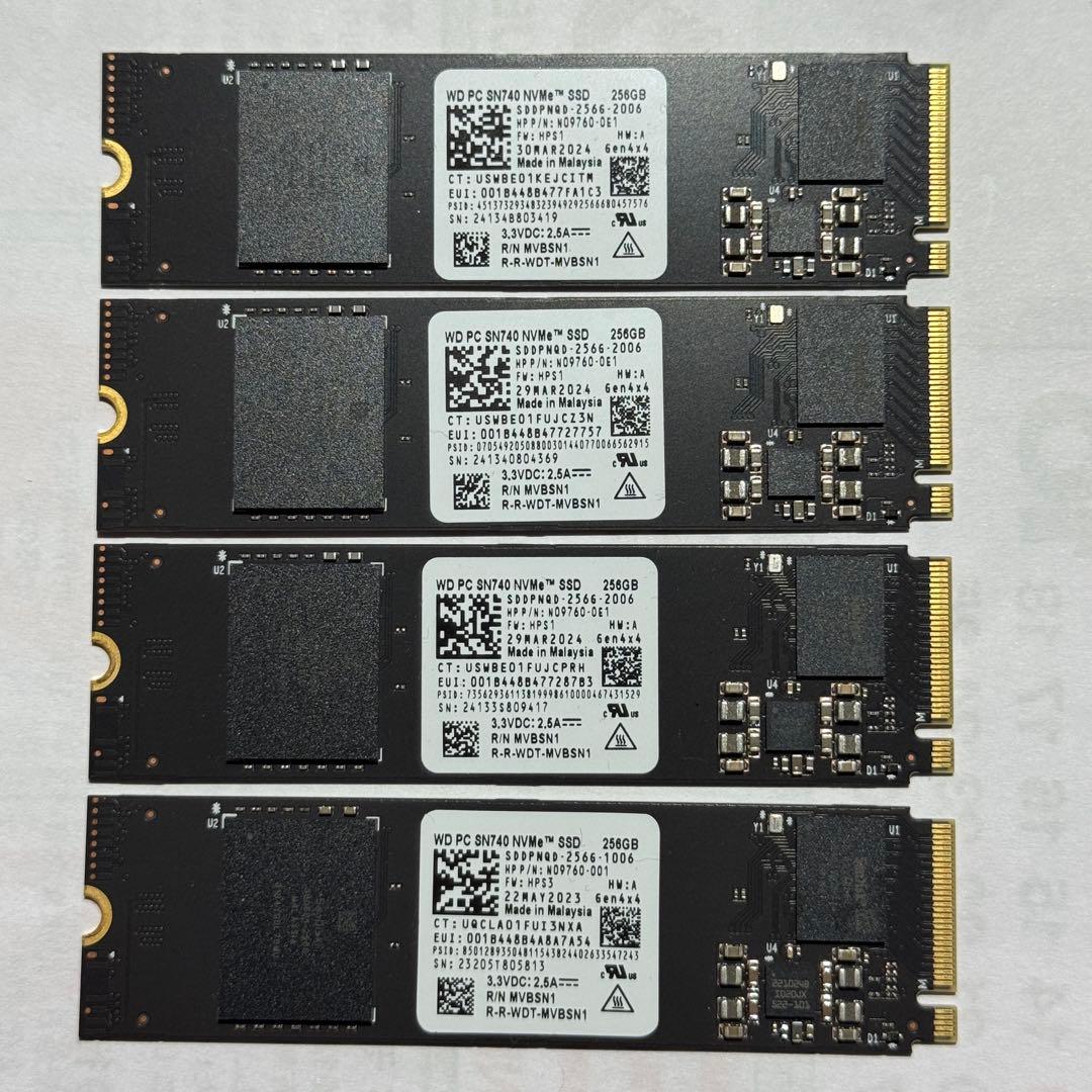 WD SN740 NVMe 256GB M.2 SSD 4枚【使用時間短め】