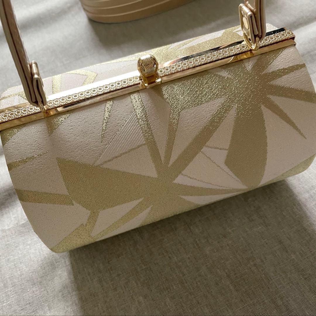 和装用バッグ　厚底草履のセット　ゴールド　成人式　振袖