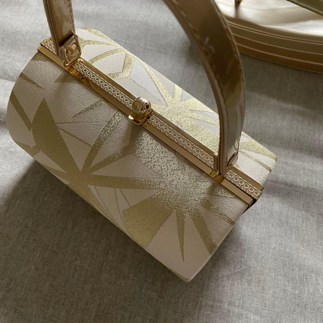 和装用バッグ　厚底草履のセット　ゴールド　成人式　振袖