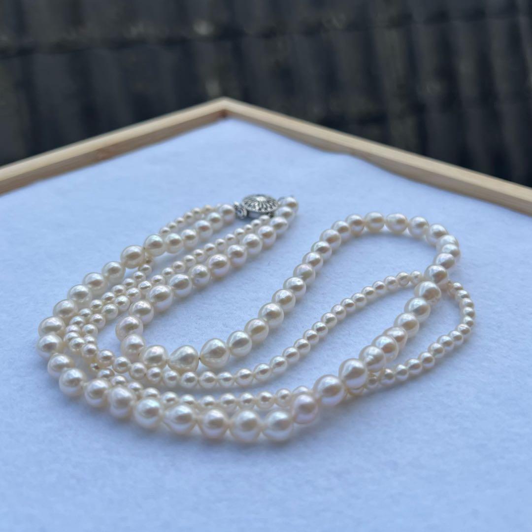 2連パールレイヤードネックレス　淡水パールネックレス　2連パールネックレス