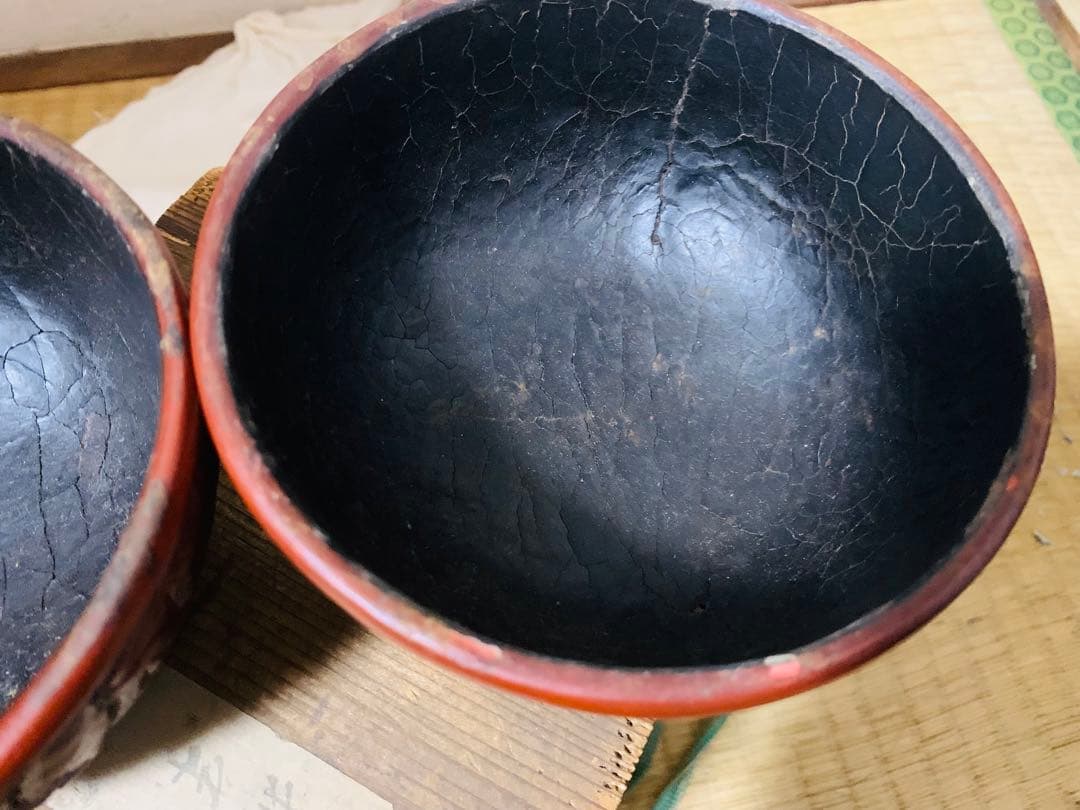 中国明〜清時代堆朱お茶碗2点(元箱付き)