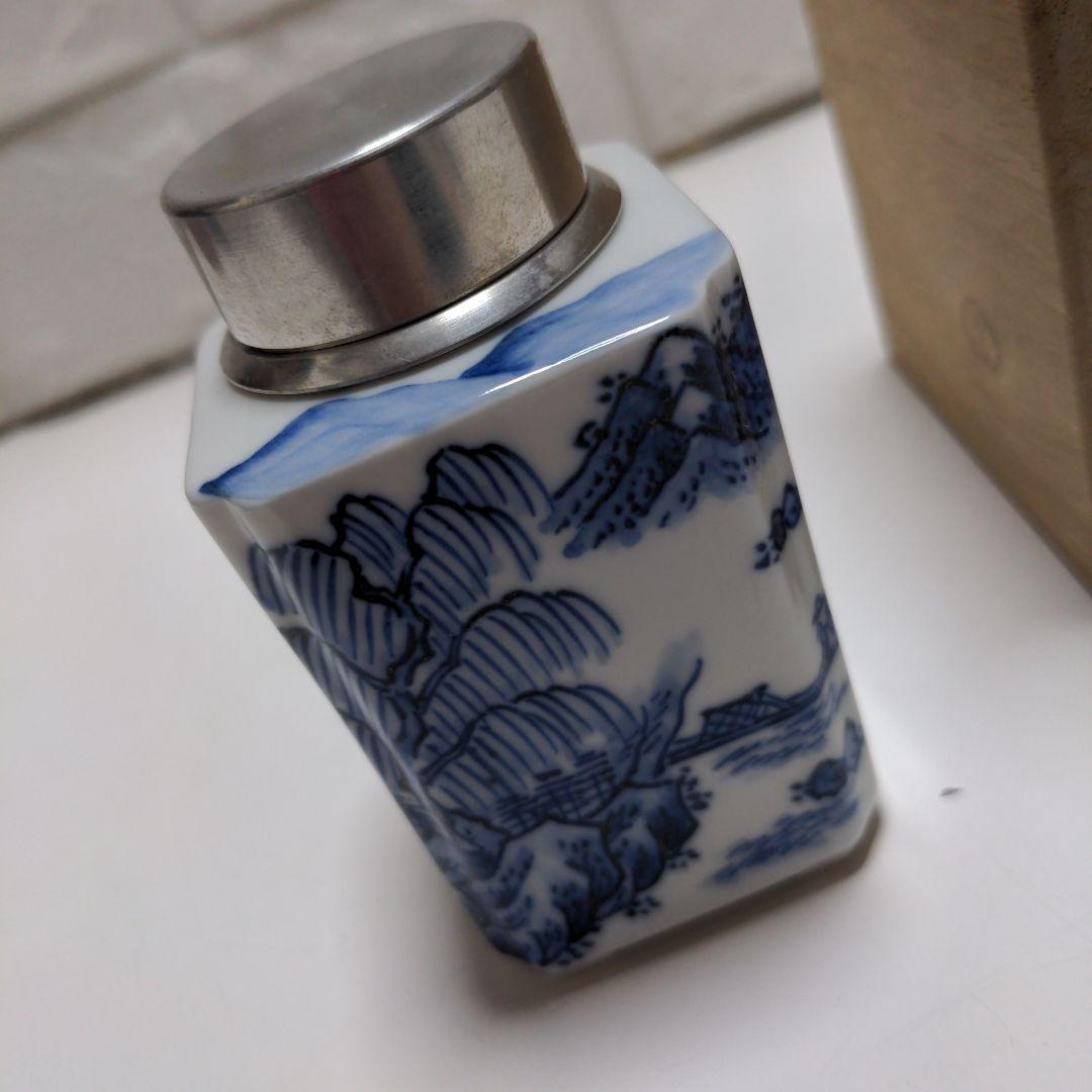 茶壺　茶入れ　春峰　蓋は錫　共箱　平安