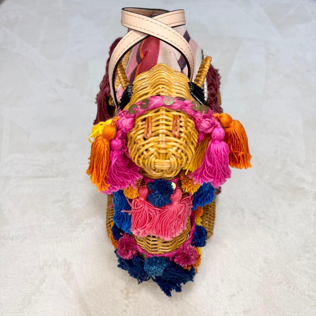 希少☆ ケイトスペード　ラクダ　ハンドバッグ　ラタン　カゴバッグ　マルチカラー