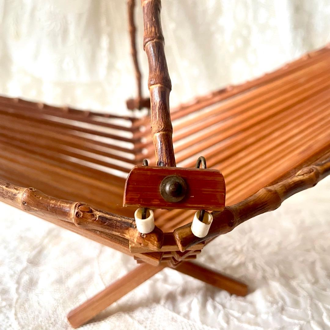 折り畳み式バンブーバスケット　パニエ　竹　北欧ヴィンテージ　デンマークかごカゴ籠