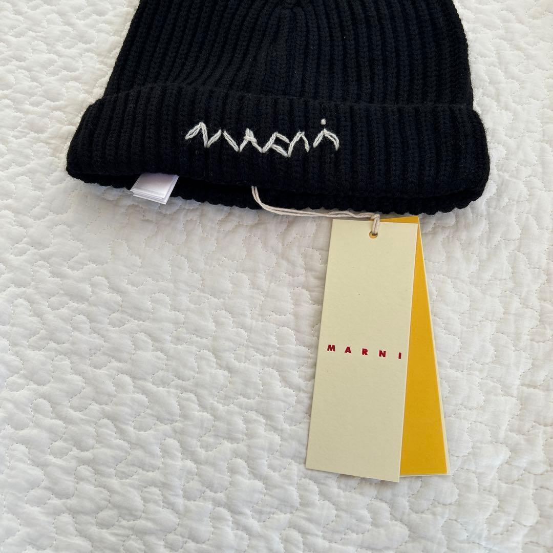 ★新年限定価格★【MARNI】刺繍ロゴ リブ ニット帽 ニットキャップ