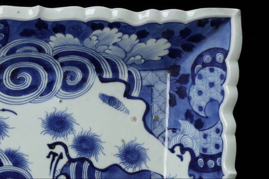 古伊万里 染付 唐獅子 大皿 角皿 飾皿 骨董品 古美術品 和骨董