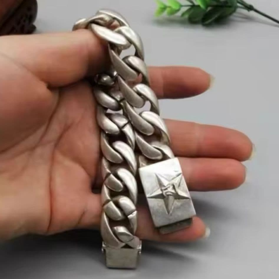 シルバー925 ツイスト星モチーフ チェーンブレスレット ★スター五芒星シンプル