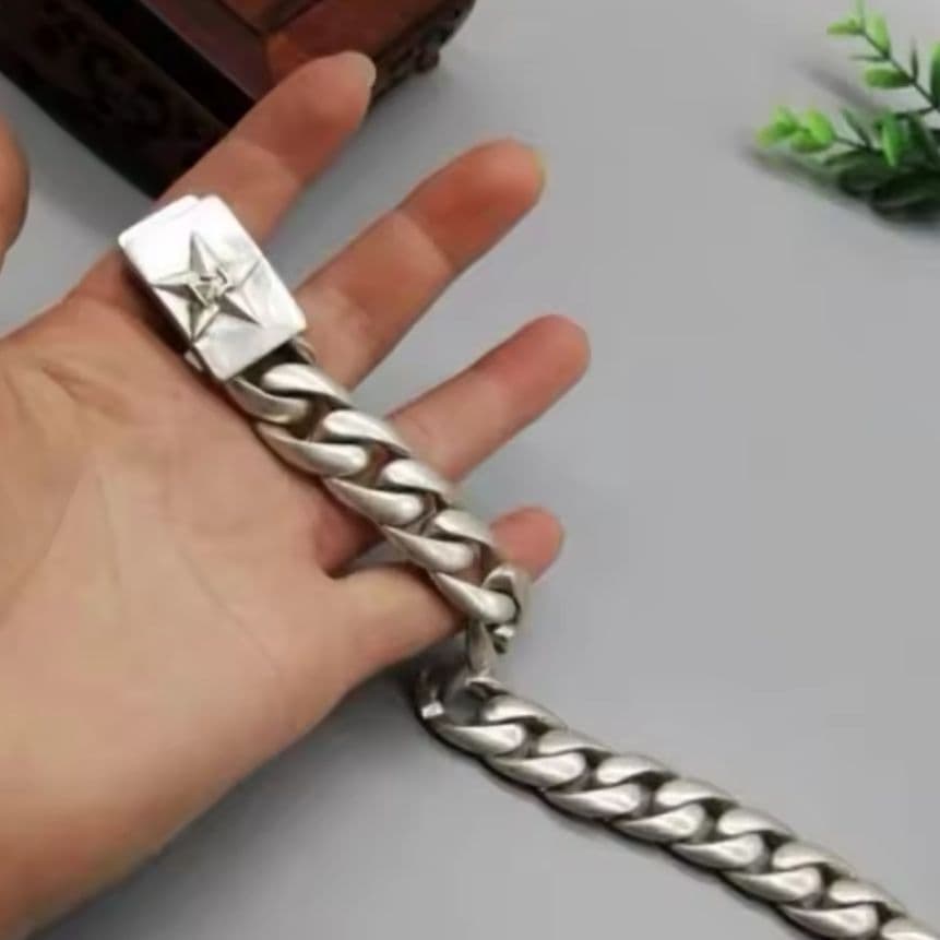 シルバー925 ツイスト星モチーフ チェーンブレスレット ★スター五芒星シンプル