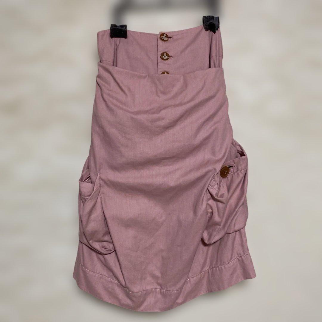 ヴィヴィアンウエストウッド　ピンクエプロン風スカート ボタン付き