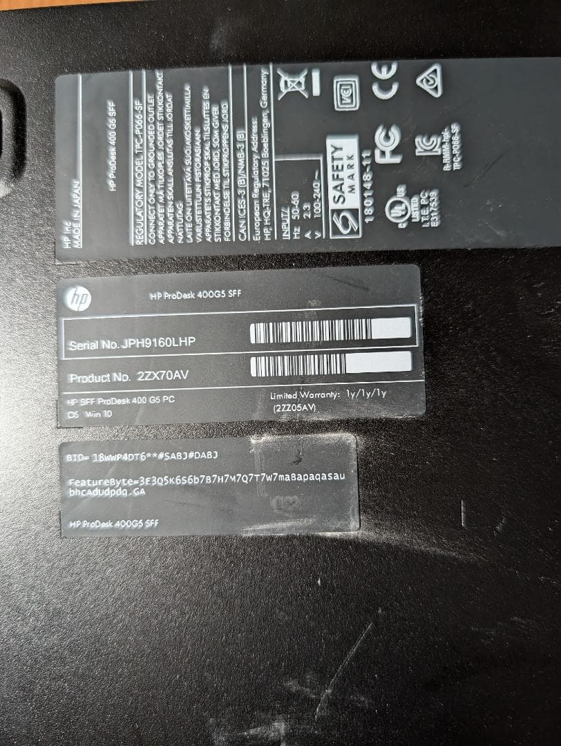 HP 第8世代 corei5 mem4 Pro Desk 400G5 SSF