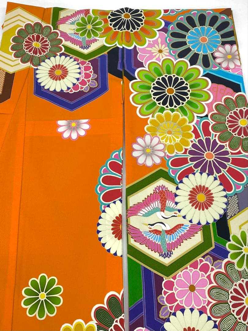 ポリエステル ブランド振袖 ジャパンスタイル 金彩 向かい鶴 身丈171cm