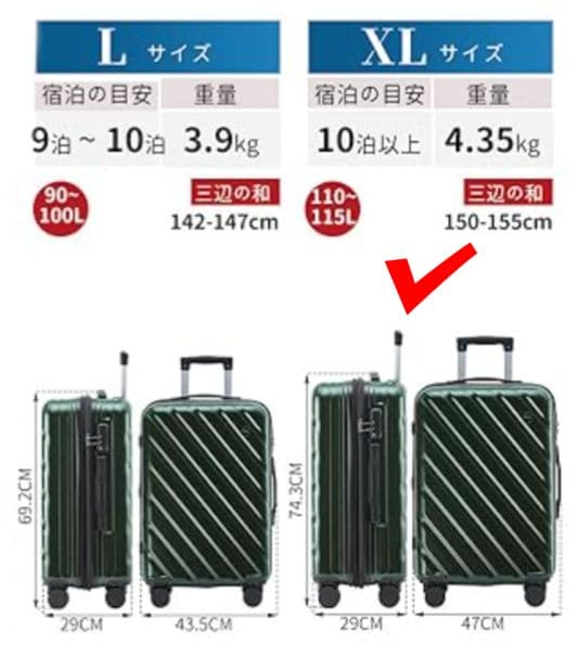 スーツケース XLサイズ 115L キャリーケース 大容量 TSA グレー