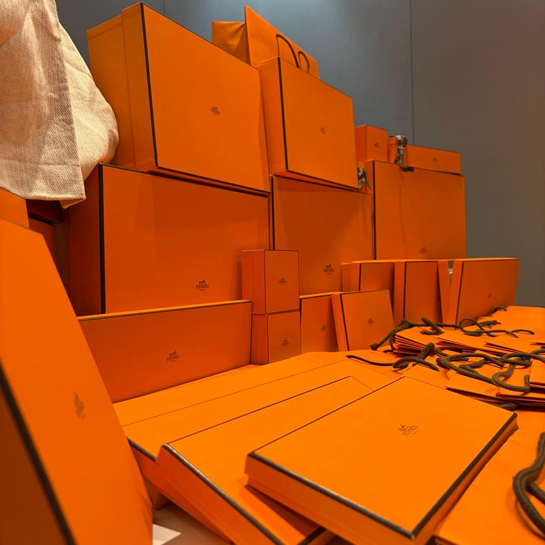HERMES特大オレンジボックス23箱高級木箱ショッパー袋46枚巾着袋1袋まとめ