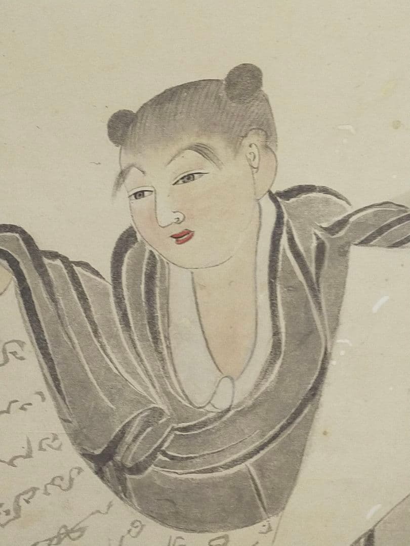 ♥掛軸　久隅守景　唐子　中国　人物　桐箱付き　掛け軸　骨董品