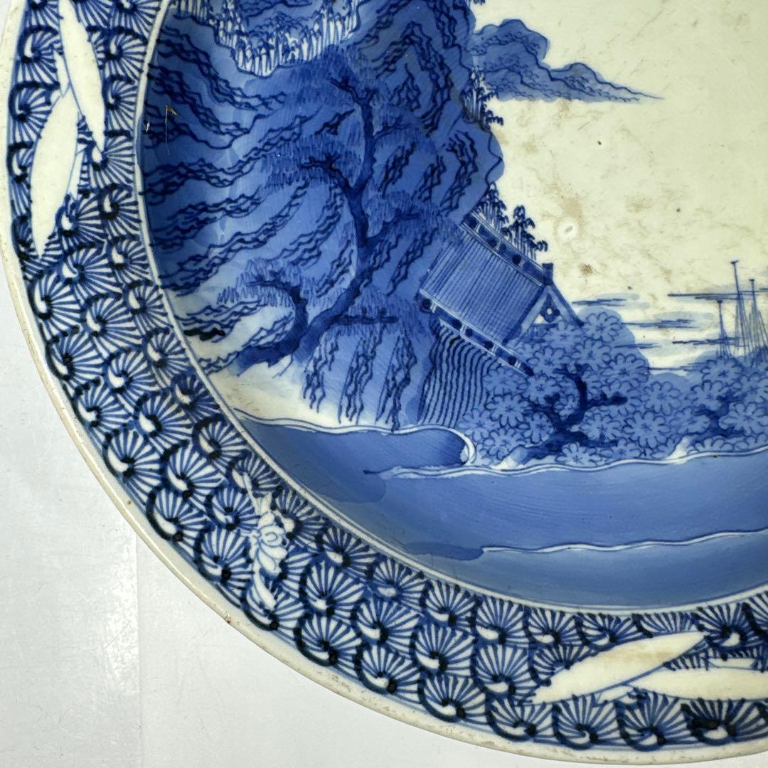 古伊万里　染付台皿2枚　木箱付　直径約25㎝東Y7-0424☆2Fトヒトカ