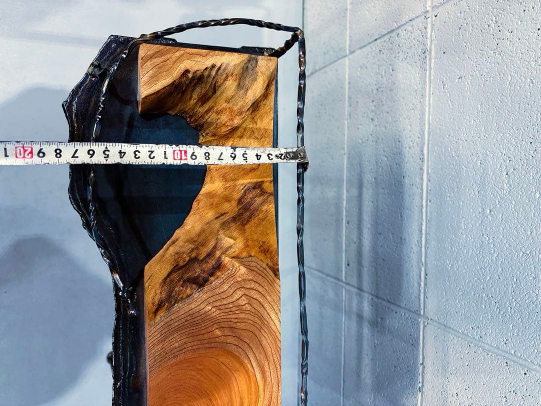 欅材サイドテーブル　鉄家具　アイアンシェルフ　コーヒーテーブル　観葉植物置き台