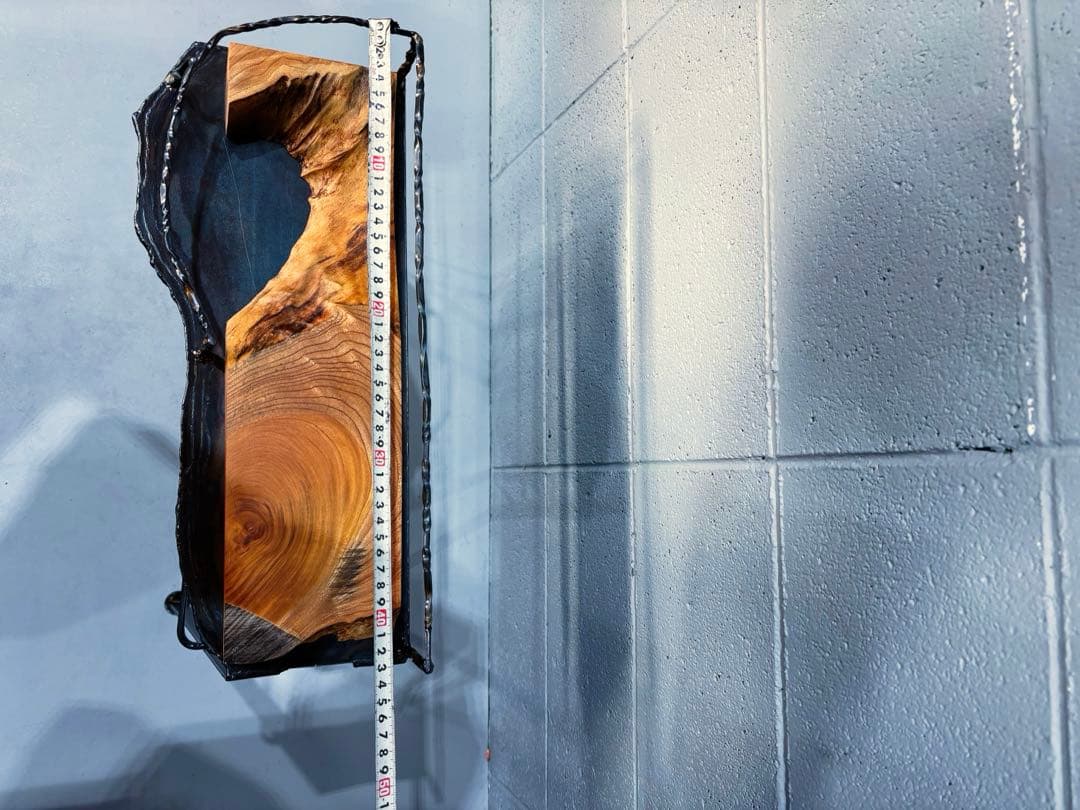 欅材サイドテーブル　鉄家具　アイアンシェルフ　コーヒーテーブル　観葉植物置き台