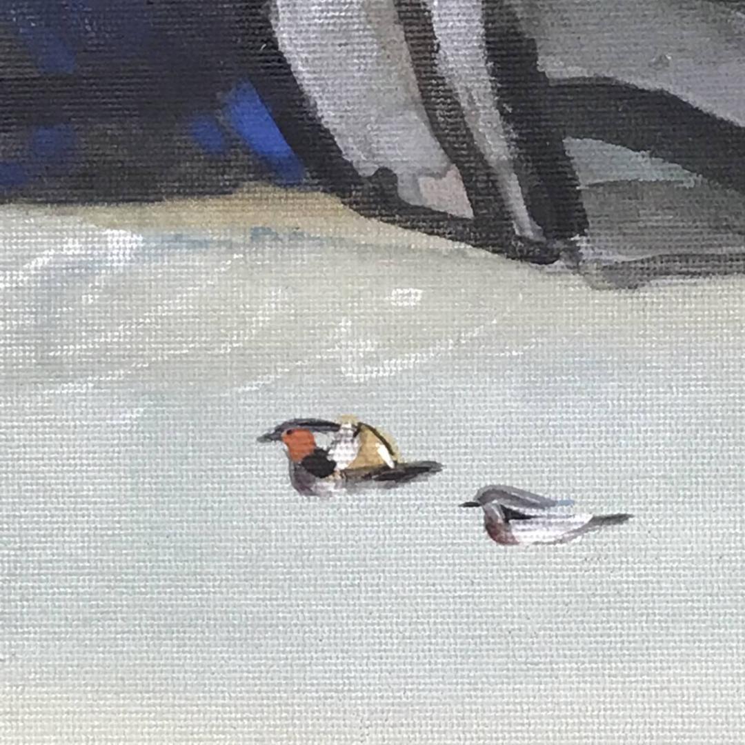 【真作】坂下ショウ/山湖鴛鴦図/オシドリ図/横物/掛軸/名家伝来/AD-759