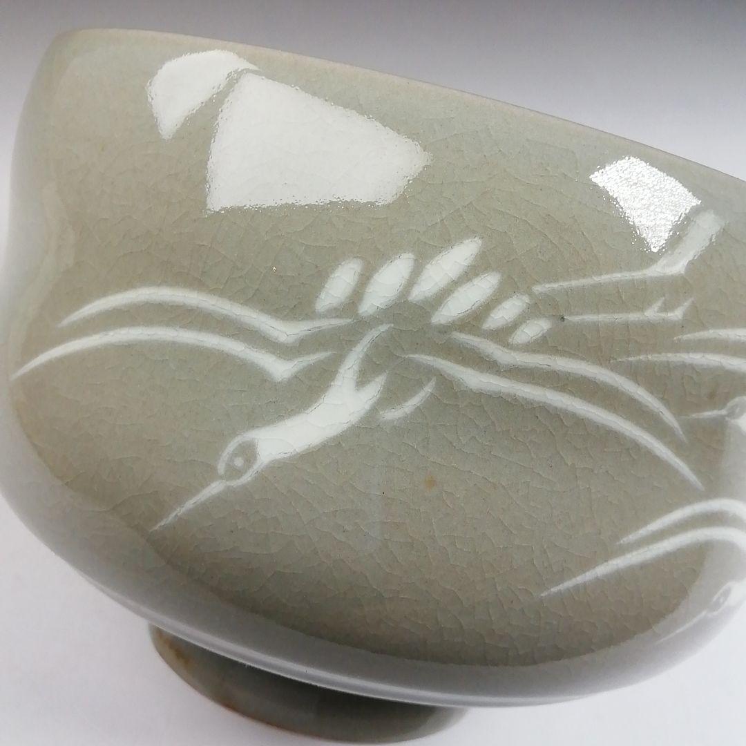 Ｗ１０４　茶碗　『肥後　高田焼』『象嵌茶碗』『十一代　上野才助 作』共箱　茶道具