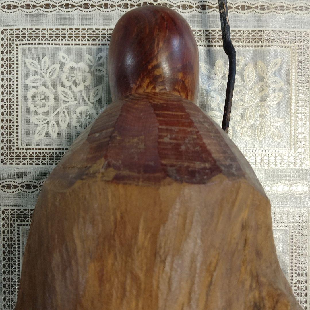 一刀彫『福禄寿　寿老人』逸品、高さ42cm(如意棒含)