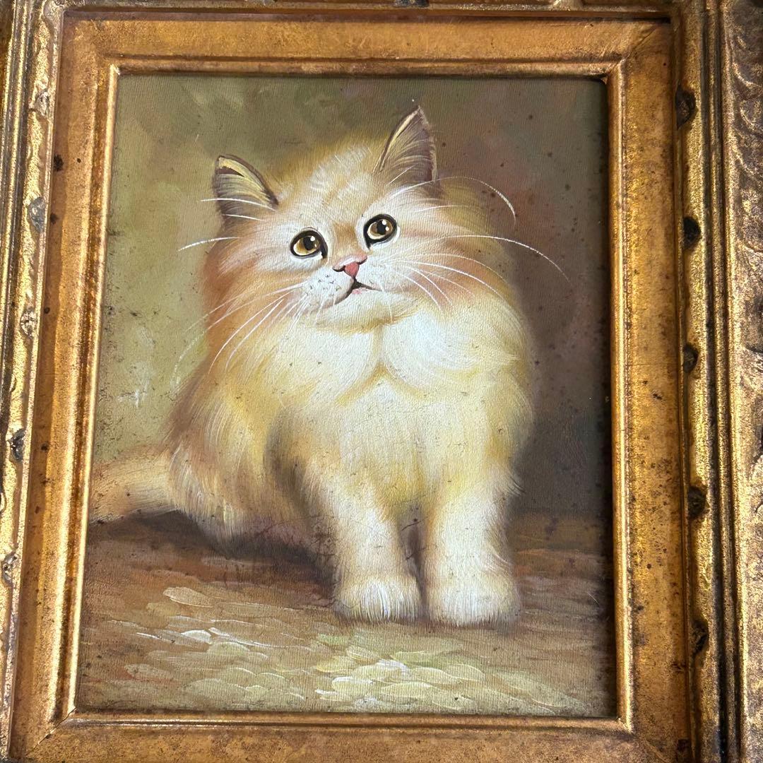 可愛い猫　油絵　額