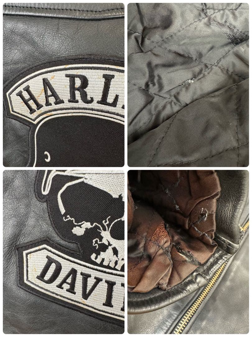 ハーレーダビッドソン　レザー　シングルライダース　スカル刺繍ワッペン　L　黒