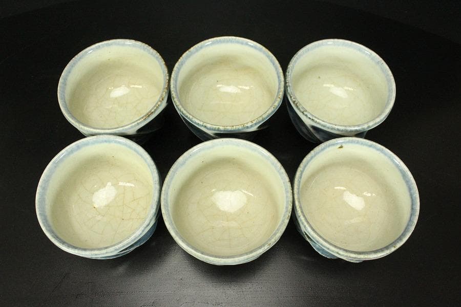 呉洲面取汲出 茶碗 六客 河井透 木箱付(メ1276)